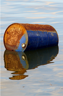 oil drum in water